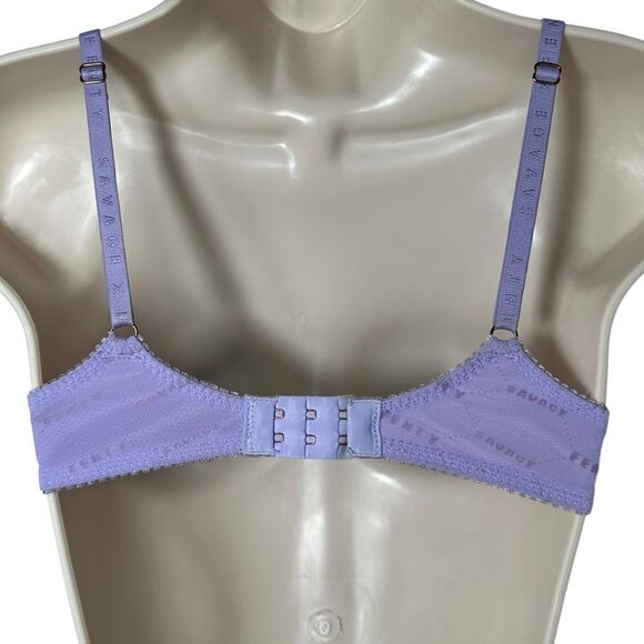 Savage X Fenty Purple Flocked Logo Mesh Unlined Bra - Picture 5 of 16